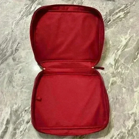 Estee Lauder Red Brick Beauty Makeup Travel Bag Cosmetic Case Purse Tote 13.5" - Picture 5 of 8